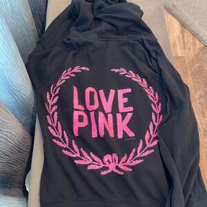 PINK Victoria's Secret Black Zip Hoodie with Pink "LOVE PINK" Back Graphic
